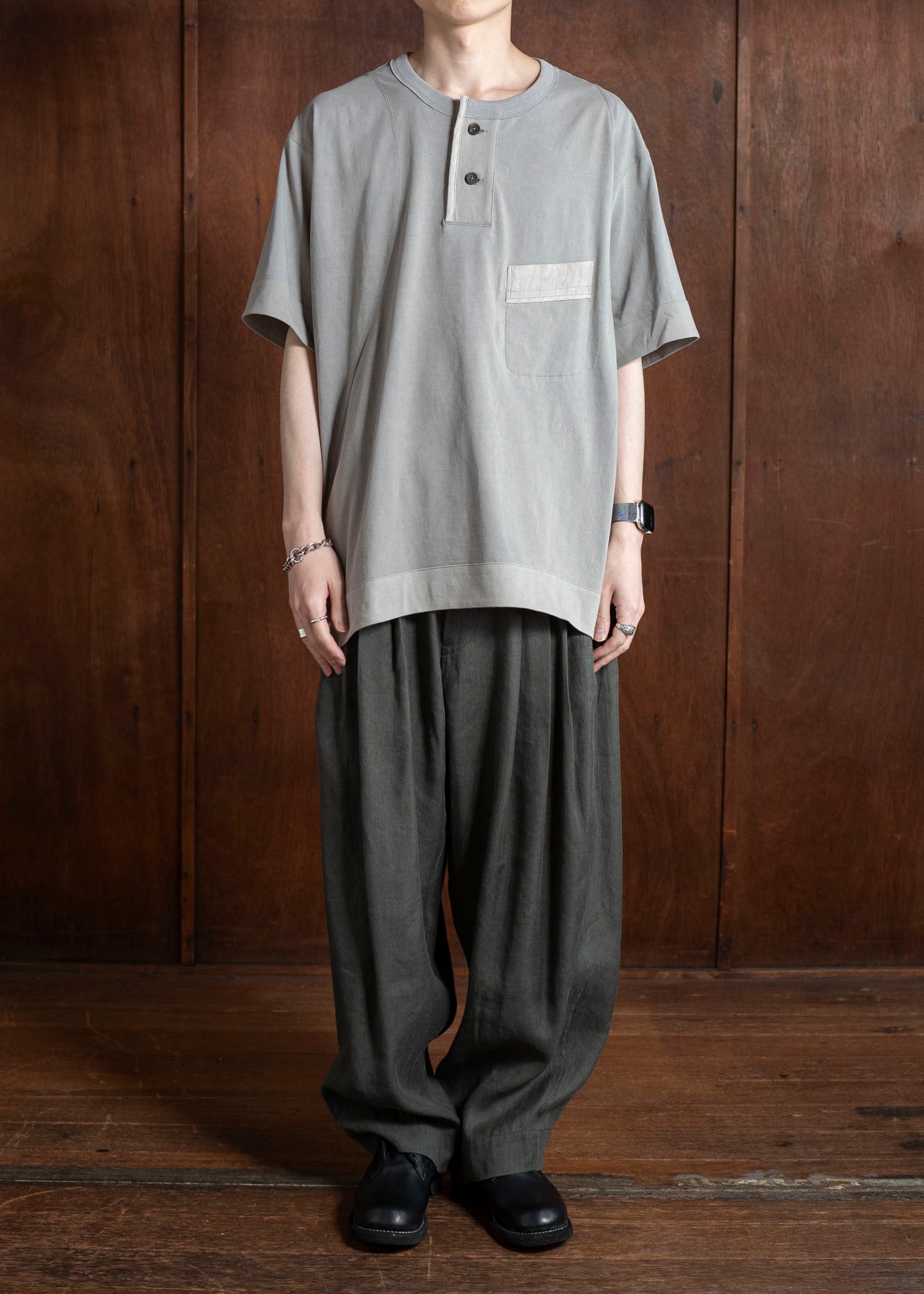 ZIGGY CHEN 0M2510218 Henley Neck T-Shirt LIGHT GRAY