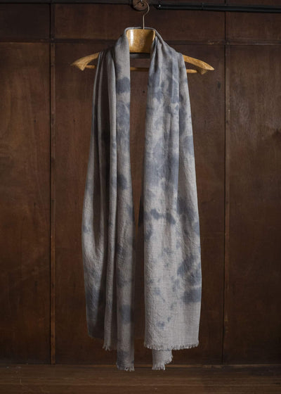 SUZUSAN 0013W-010 Hand Woven Baby Wool Shawl Madara Shibori 1365 Silver Grey - Light Coffee