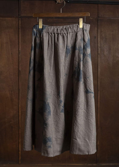 SUZUSAN 6026W-010 Wool Glen Check Pleated Skirt Madara Shibori 2260 Dark Blue - Brown