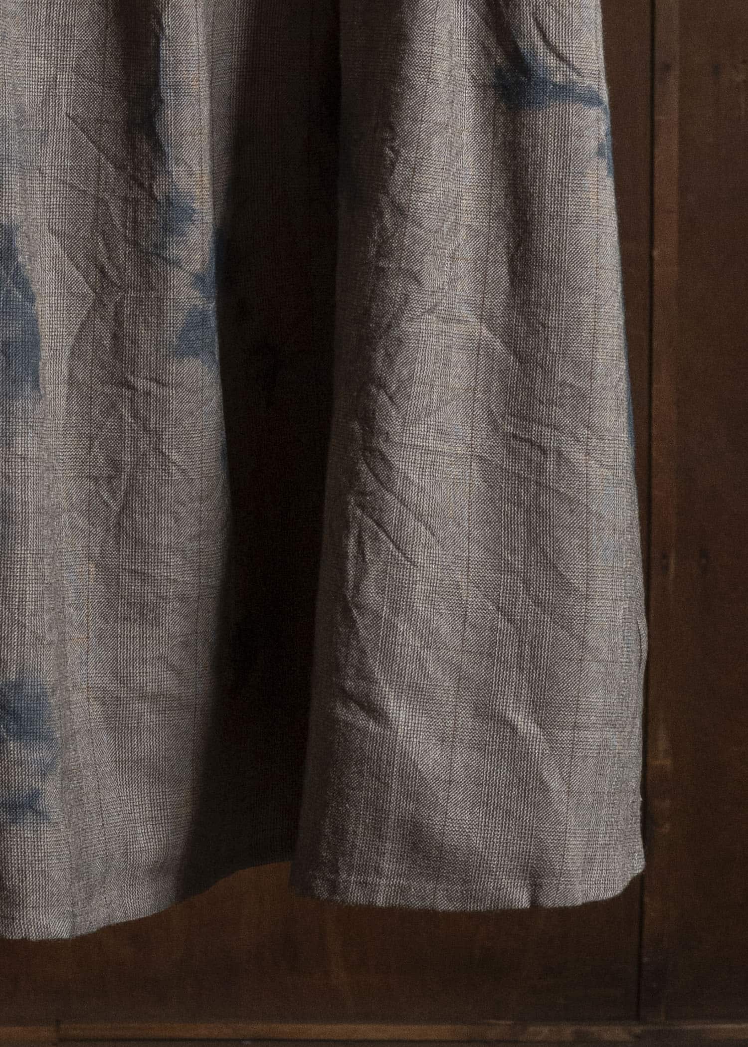 SUZUSAN 6026W-010 Wool Glen Check Pleated Skirt Madara Shibori 2260 Dark Blue - Brown