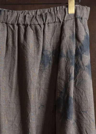 SUZUSAN 6026W-010 Wool Glen Check Pleated Skirt Madara Shibori 2260 Dark Blue - Brown