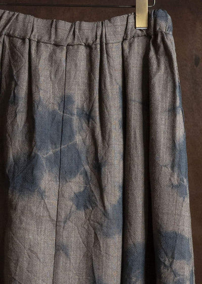 SUZUSAN 6026W-010 Wool Glen Check Pleated Skirt Madara Shibori 2260 Dark Blue - Brown