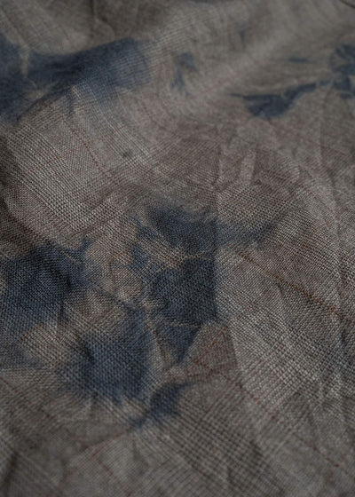 SUZUSAN 6026W-010 Wool Glen Check Pleated Skirt Madara Shibori 2260 Dark Blue - Brown
