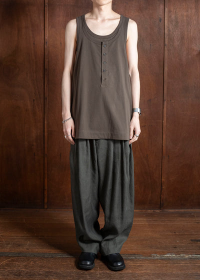 ZIGGY CHEN 0M2510216 Layered Jersey Henley Neck Tank Top DARK KHAKI