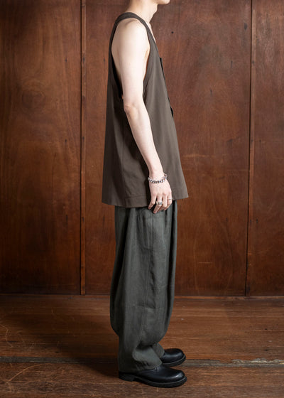 ZIGGY CHEN 0M2510216 Layered Jersey Henley Neck Tank Top DARK KHAKI