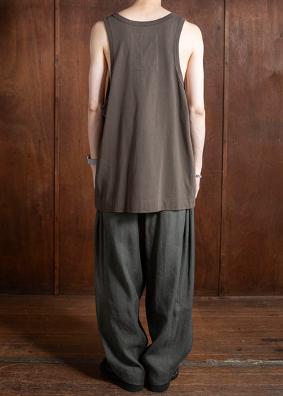 ZIGGY CHEN 0M2510216 Layered Jersey Henley Neck Tank Top DARK KHAKI