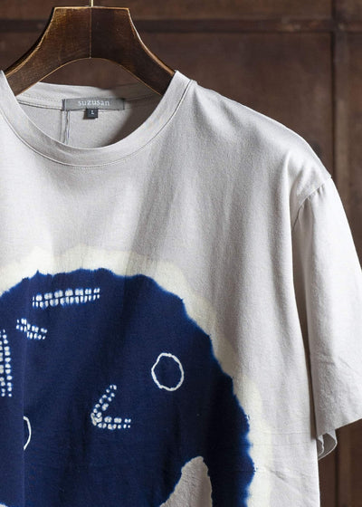 SUZUSAN Various Shibori ""Face""Cotton Jersey Short Sleeve T-Shirt 2073C-909-Dark Blue - Grge