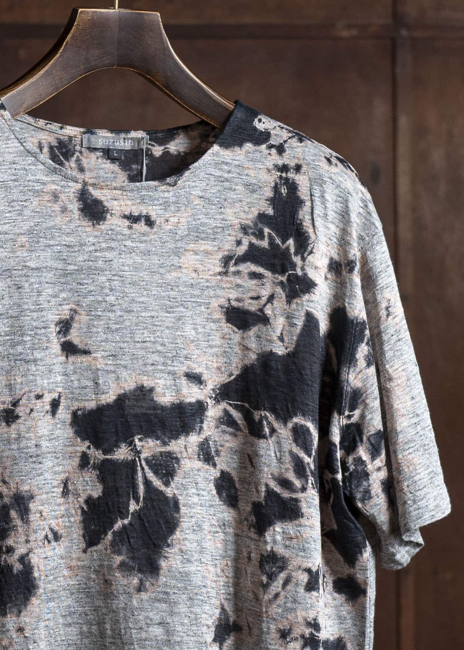 SUZUSAN リネンジャージーMadara 半袖Tシャツ 2056L-010 -1012 Black/Grey
