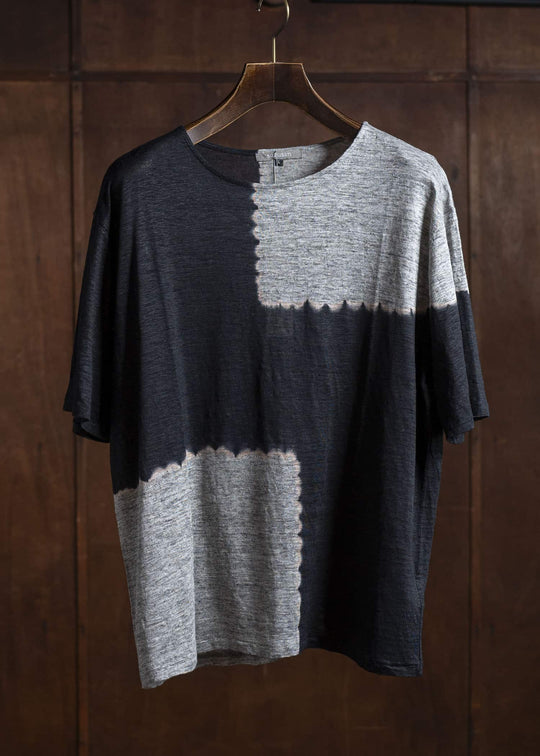SUZUSAN リネンジャージーBlock 半袖Tシャツ 2056L-317 -1012 Black/Grey