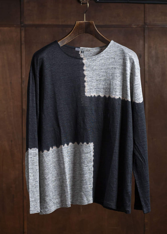 SUZUSAN Linen Jersey Long Sleeve Crew Neck Pullover 2057L-317-Black - Grey