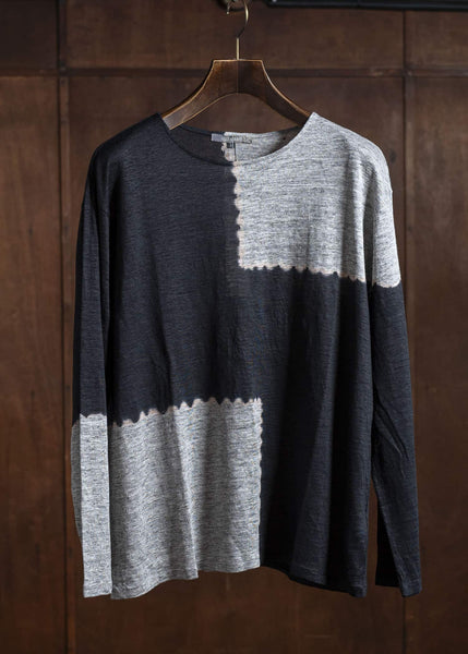 SUZUSAN Linen Jersey Long Sleeve Crew Neck Pullover 2057L-317-Black - Grey