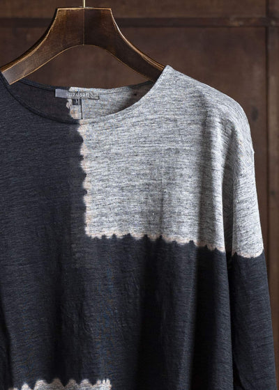 SUZUSAN Linen Jersey Long Sleeve Crew Neck Pullover 2057L-317-Black - Grey
