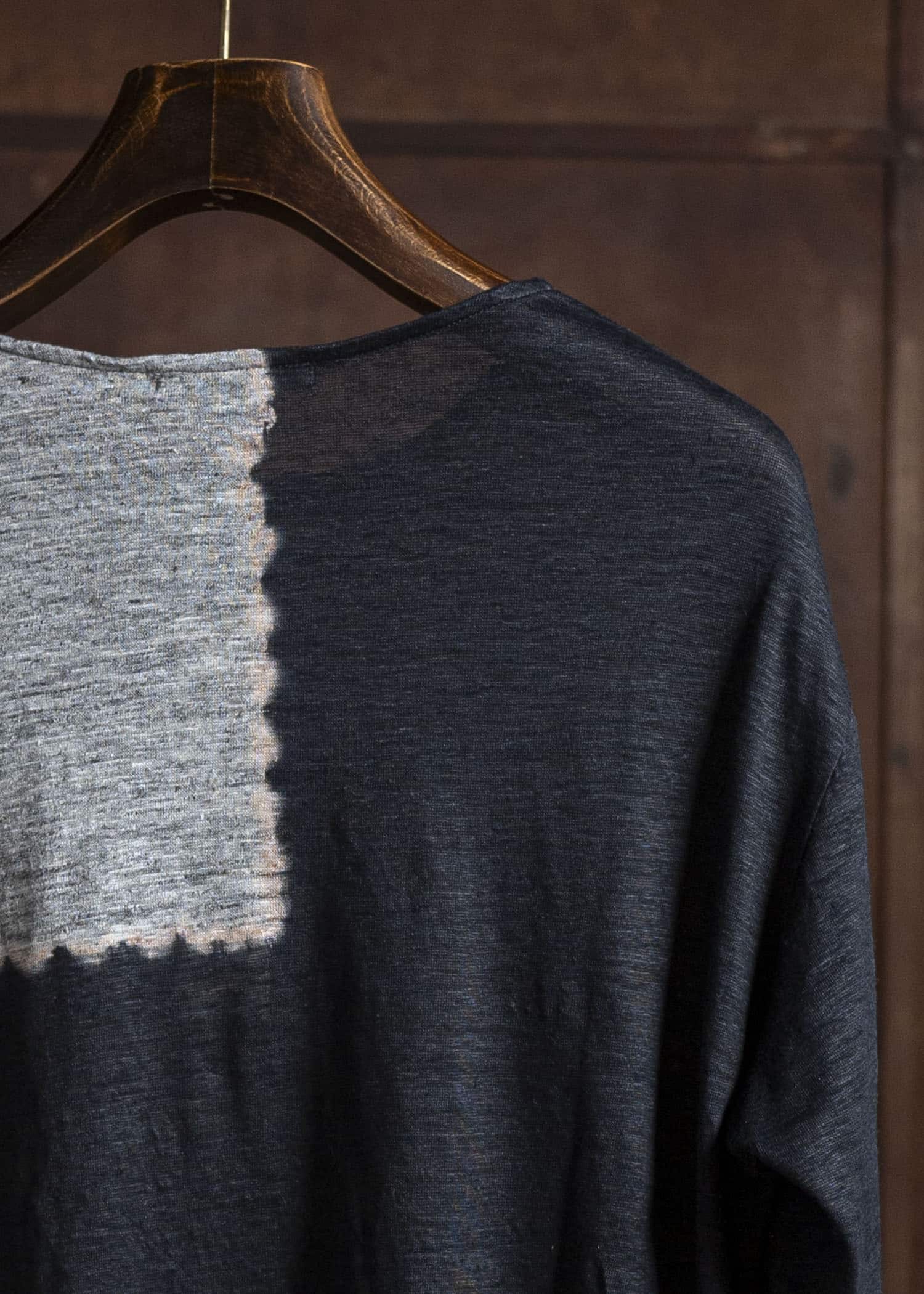 SUZUSAN Linen Jersey Long Sleeve Crew Neck Pullover 2057L-317-Black - Grey