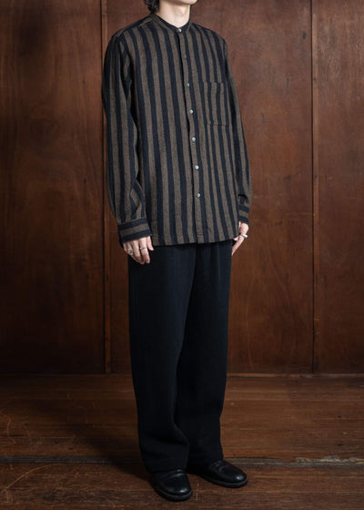 ITOH Band Collar Shirt Dark Brown Stripes IT.024.15.130