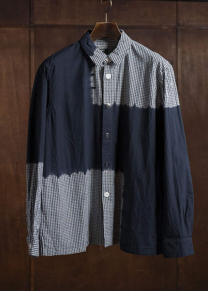 SUZUSAN Cotton Gingham Check Overshirt  Boushi Shibori Block 4063C-317-Black - Black