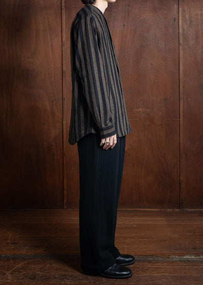 ITOH Band Collar Shirt Dark Brown Stripes IT.024.15.130