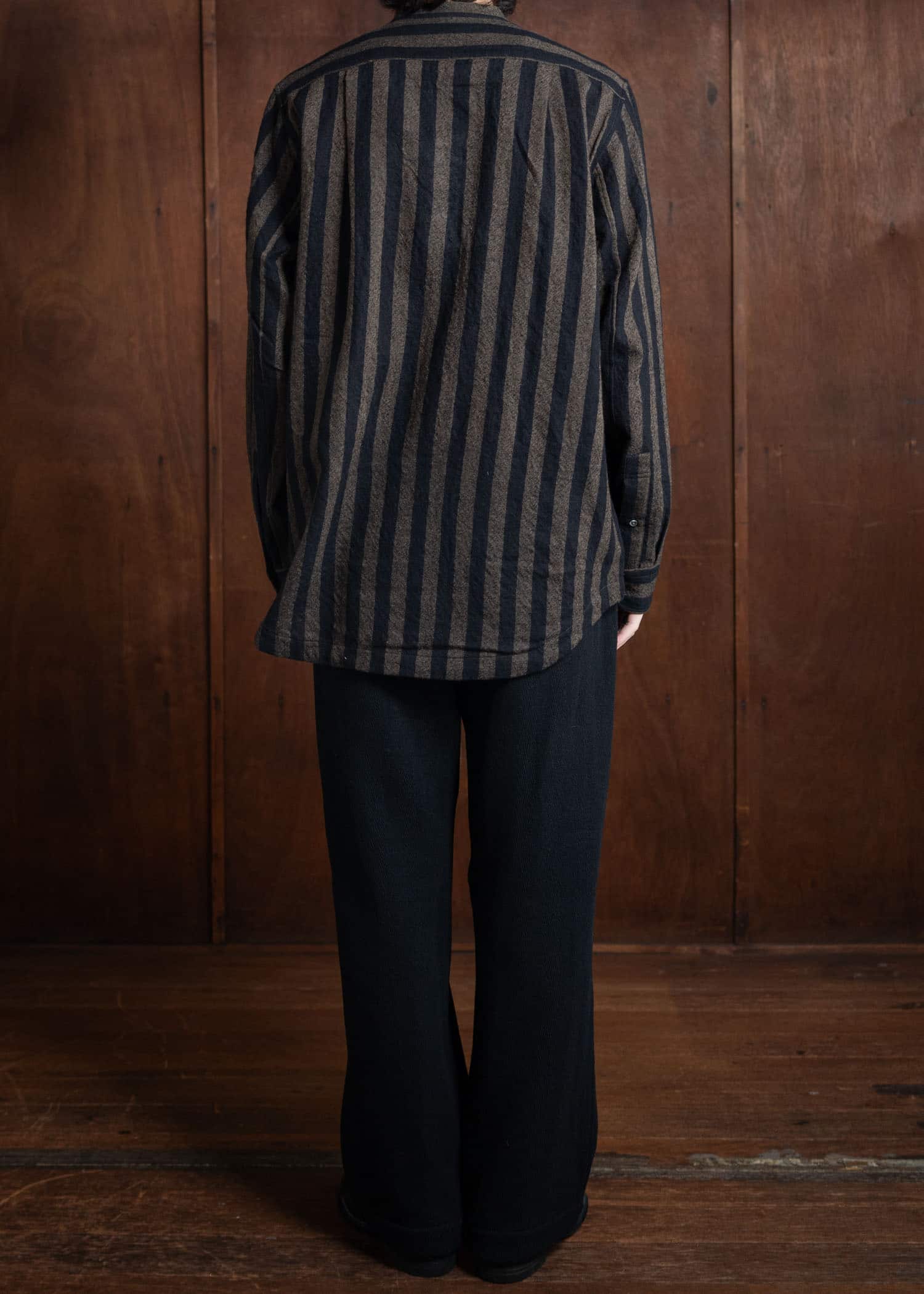 ITOH Band Collar Shirt Dark Brown Stripes IT.024.15.130