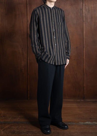 ITOH Band Collar Shirt Dark Brown Stripes IT.024.15.130