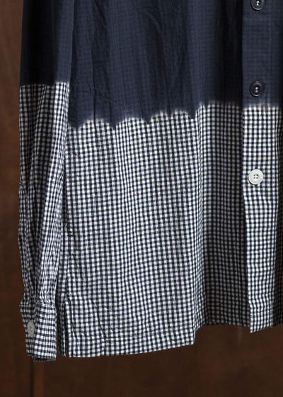 SUZUSAN Cotton Gingham Check Overshirt Boushi Shibori Block 4063C-317-Black - Black