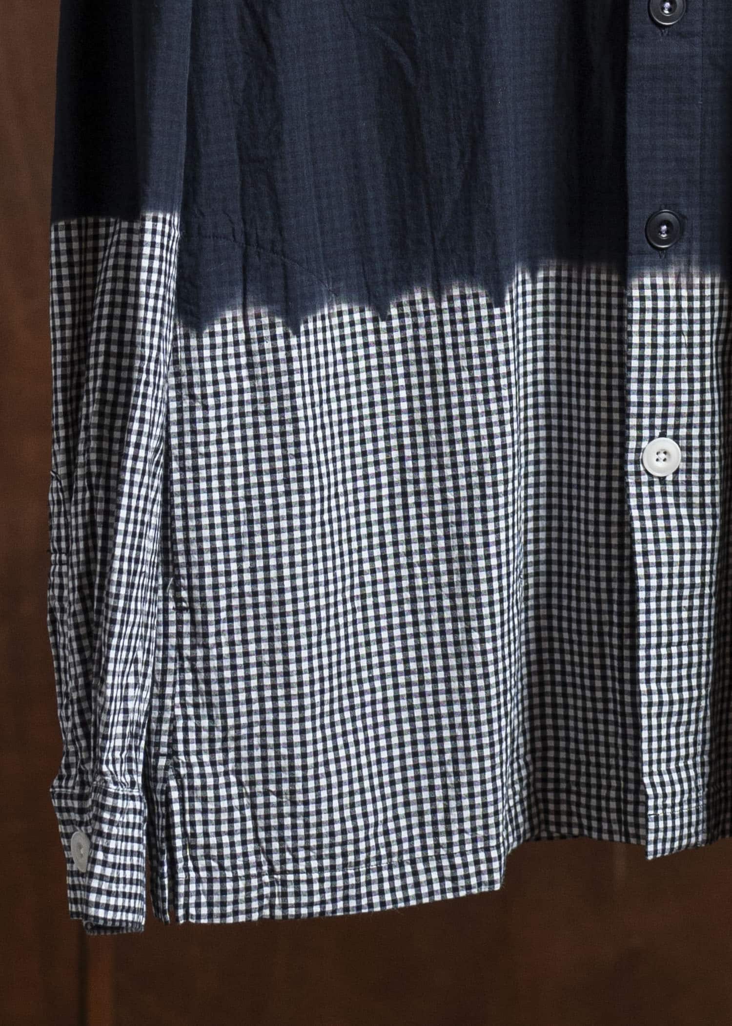 SUZUSAN Cotton Gingham Check Overshirt  Boushi Shibori Block 4063C-317-Black - Black