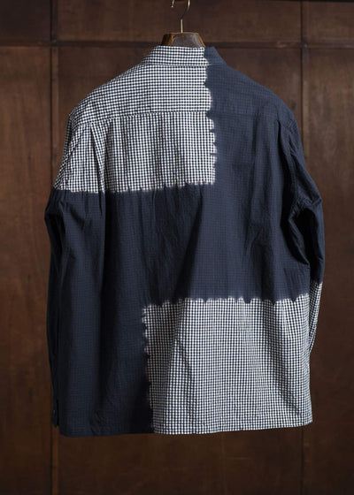 SUZUSAN Cotton Gingham Check Overshirt Boushi Shibori Block 4063C-317-Black - Black