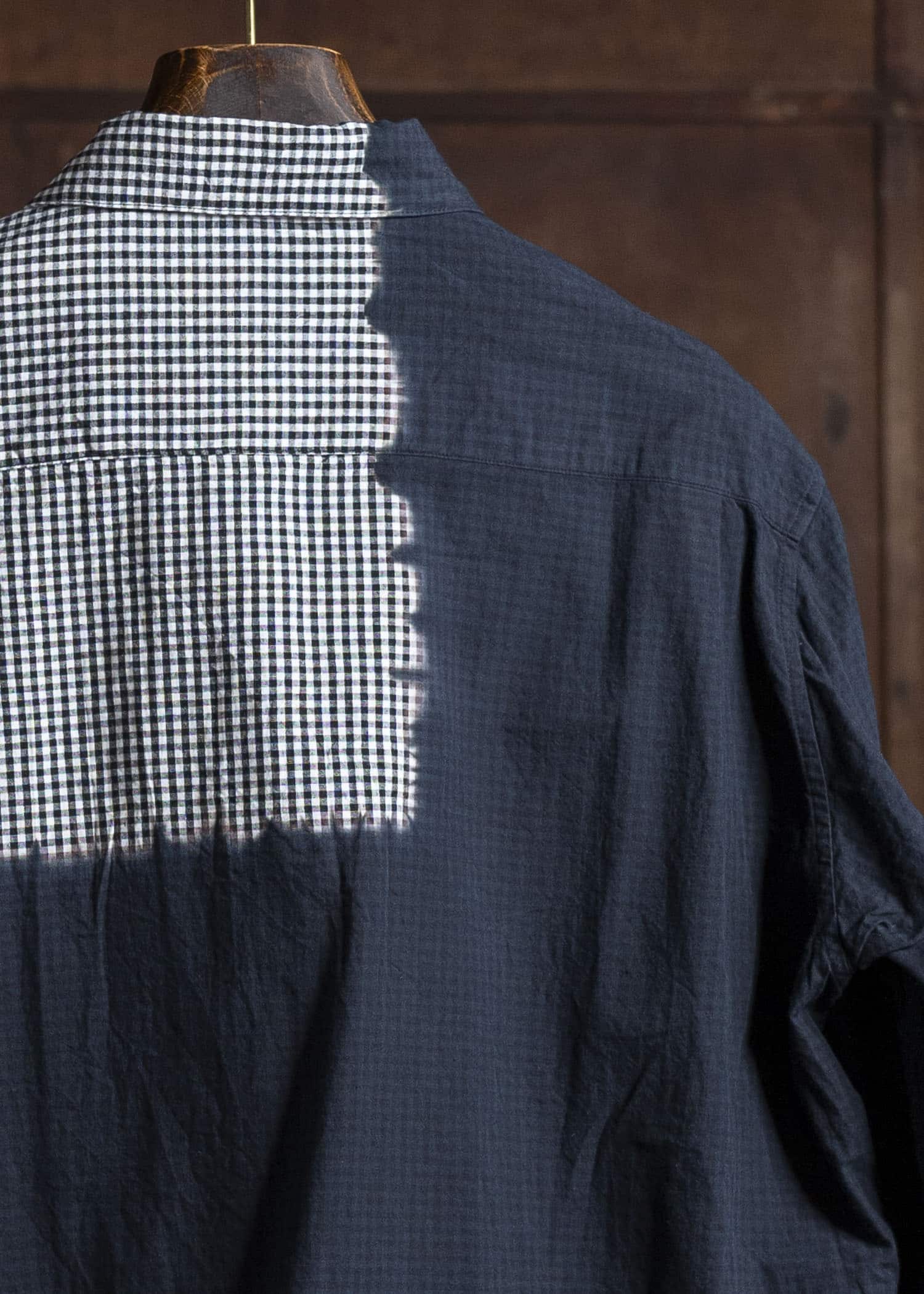 SUZUSAN Cotton Gingham Check Overshirt  Boushi Shibori Block 4063C-317-Black - Black