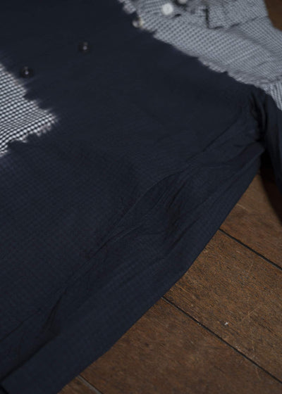 SUZUSAN Cotton Gingham Check Overshirt Boushi Shibori Block 4063C-317-Black - Black