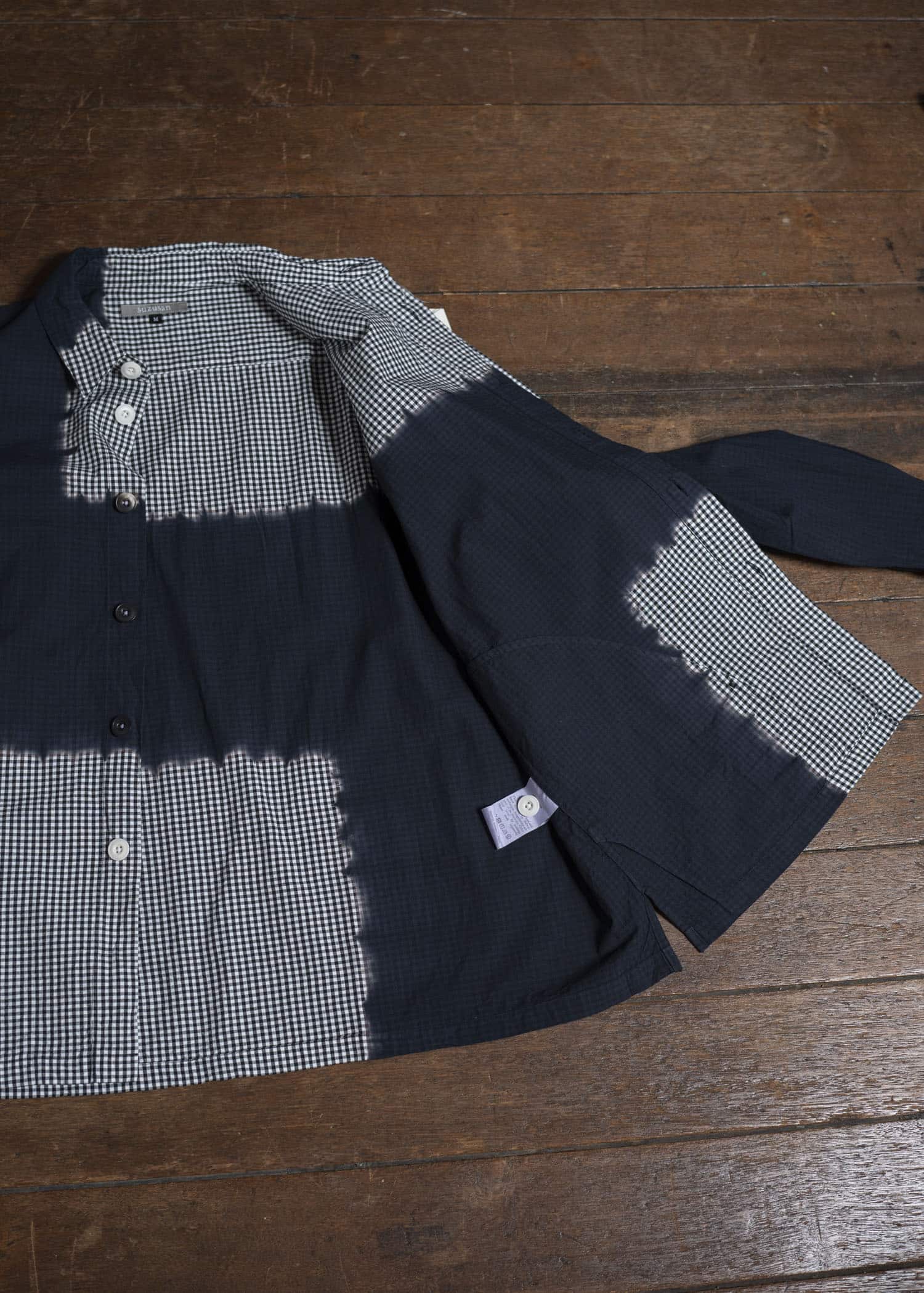 SUZUSAN Cotton Gingham Check Overshirt  Boushi Shibori Block 4063C-317-Black - Black