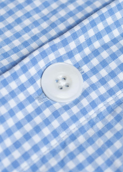 SUZUSAN Cotton Gingham Check Overshirt Boushi Shibori Block 4063C-317-Dark Blue - Sky Blue