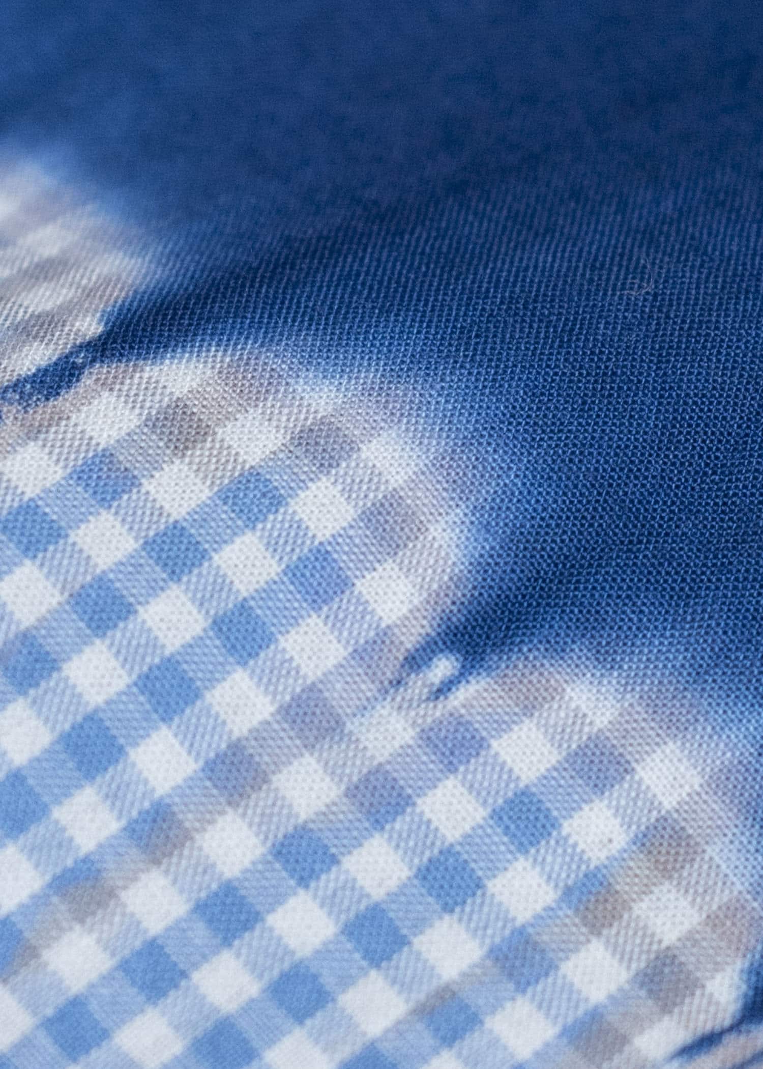 SUZUSAN Cotton Gingham Check Overshirt  Boushi Shibori Block 4063C-317-Dark Blue - Sky Blue