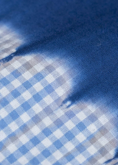 SUZUSAN Cotton Gingham Check Overshirt Boushi Shibori Block 4063C-317-Dark Blue - Sky Blue