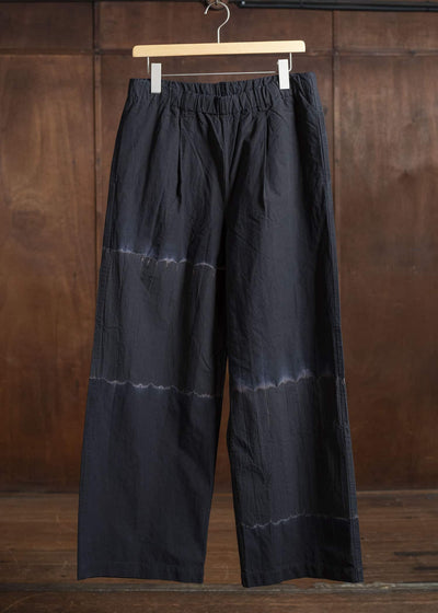 SUZUSAN Cotton Broad Wide Drawstring Pants. Boushi Shibori Block 5045C-317-Black - Black
