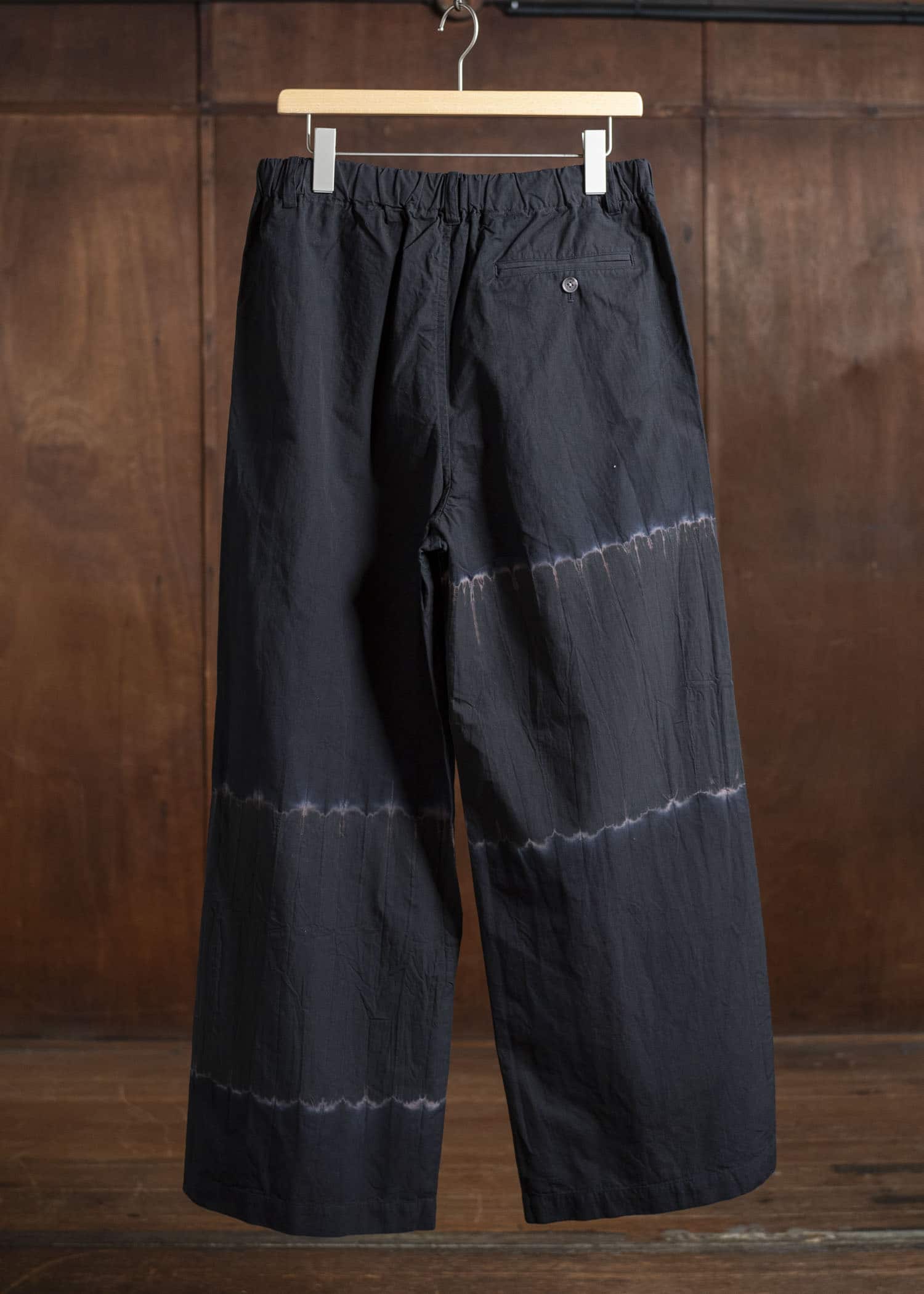 SUZUSAN Cotton Broad Wide Drawstring Pants. Boushi Shibori Block 5045C-317-Black - Black
