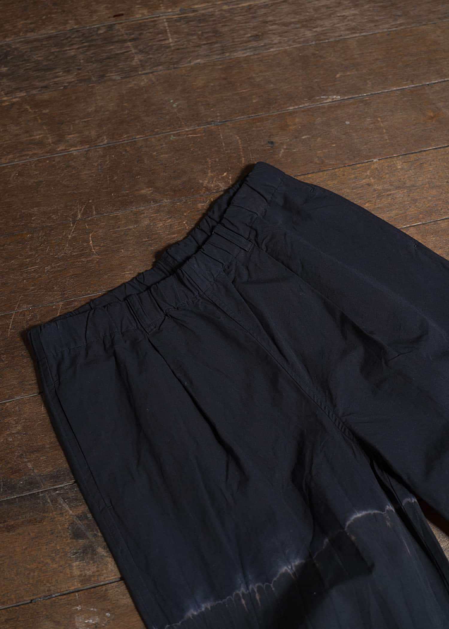 SUZUSAN Cotton Broad Wide Drawstring Pants. Boushi Shibori Block 5045C-317-Black - Black