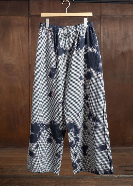SUZUSAN Cotton Gingham Check Wide Easy Pants 5043C-010-Black - Black