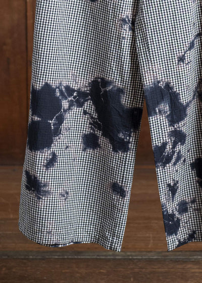 SUZUSAN Cotton Gingham Check Wide Easy Pants 5043C-010-Black - Black