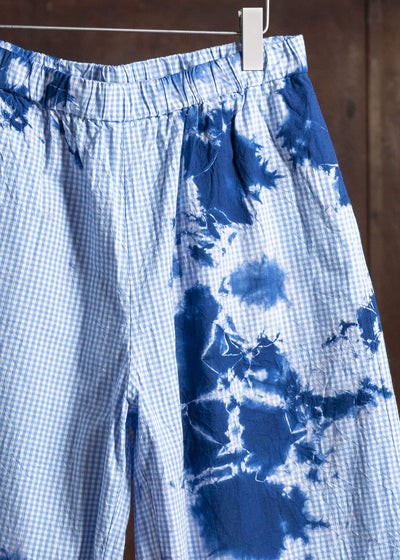 SUZUSAN Cotton Gingham Check Wide Easy Pants 5043C-010-Dark Blue - Sky Blue