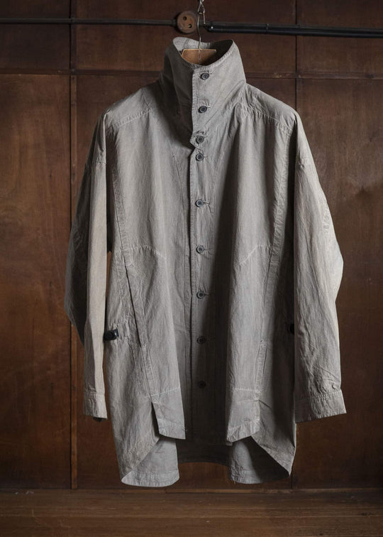 JAN-JAN VAN ESSCHE SHIRT#110 SHIRT JACKET WITH STANDING COLLAR & SIDE POCKETS Co Wo Dense Shirting | Kakishibu X Iron