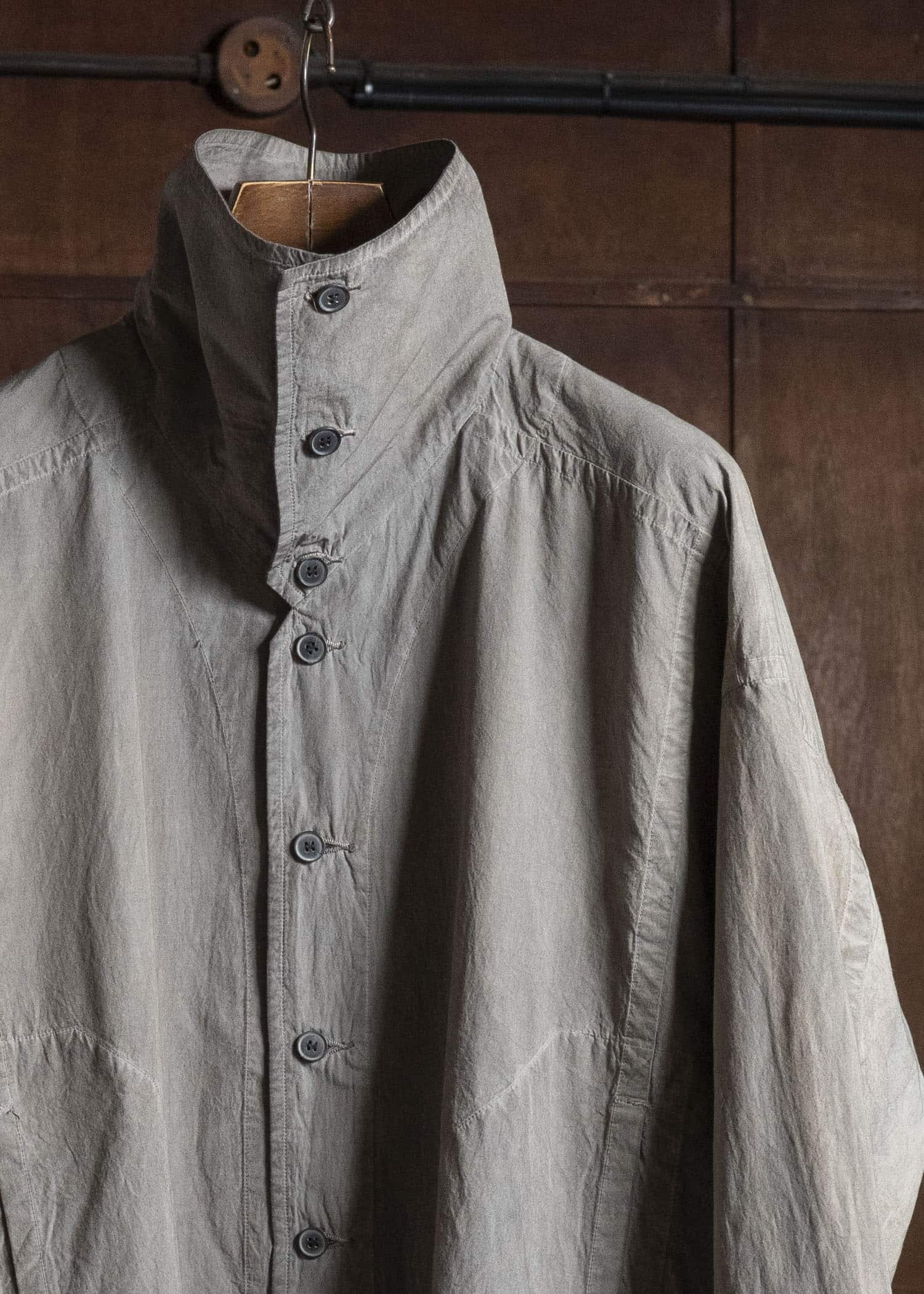 JAN-JAN VAN ESSCHE SHIRT#110 SHIRT JACKET WITH STANDING COLLAR & SIDE POCKETS Co Wo Dense Shirting | Kakishibu X Iron