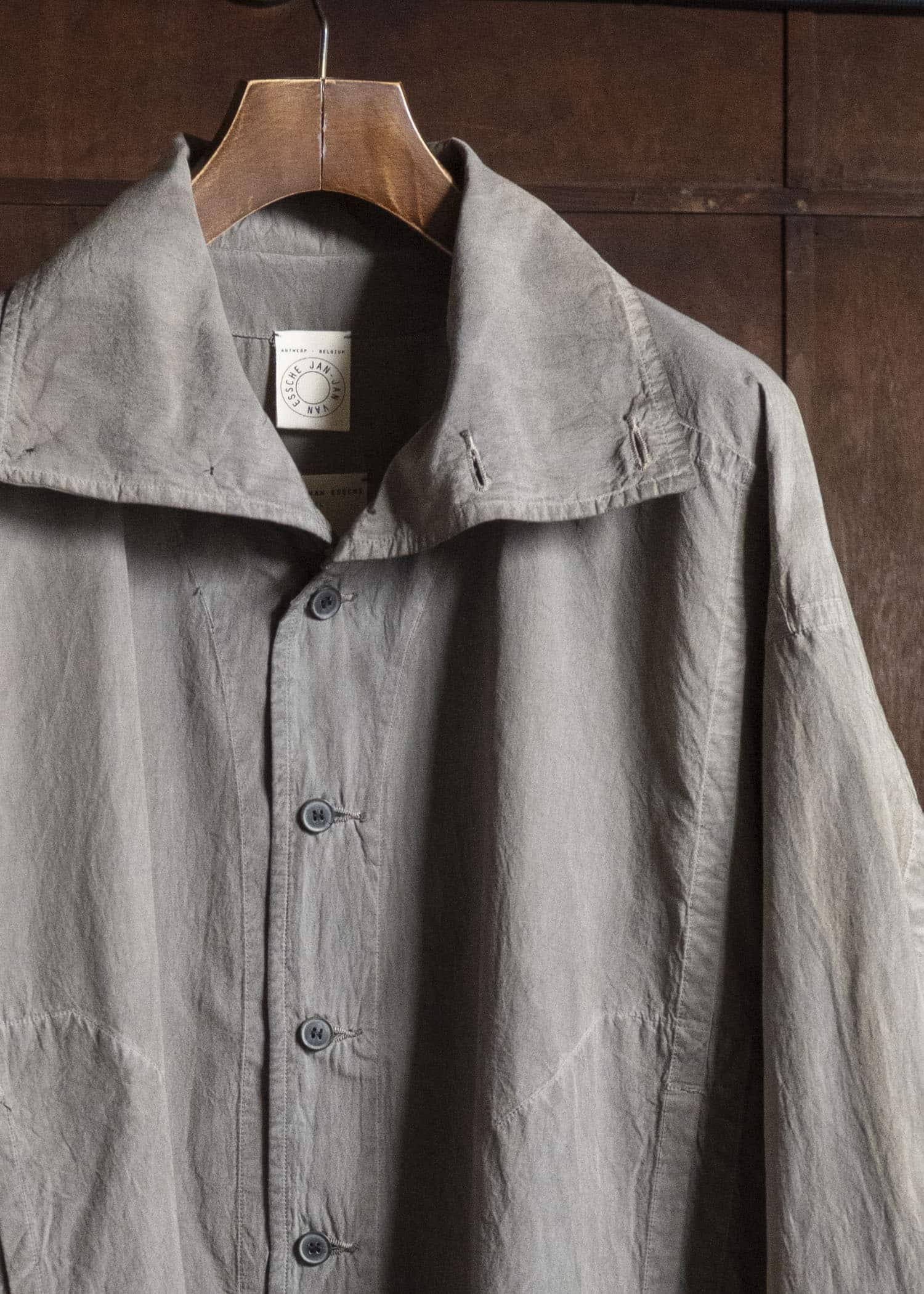 JAN-JAN VAN ESSCHE SHIRT#110 SHIRT JACKET WITH STANDING COLLAR & SIDE POCKETS Co Wo Dense Shirting | Kakishibu X Iron