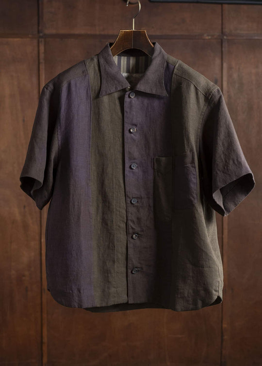 ZIGGY CHEN 0M2510711 Patchwork Short Sleeve Shirt PURPLE BROWN