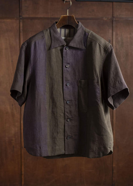 ZIGGY CHEN 0M2510711 Patchwork Short Sleeve Shirt PURPLE BROWN