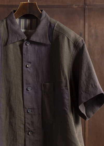 ZIGGY CHEN 0M2510711 Patchwork Short Sleeve Shirt PURPLE BROWN