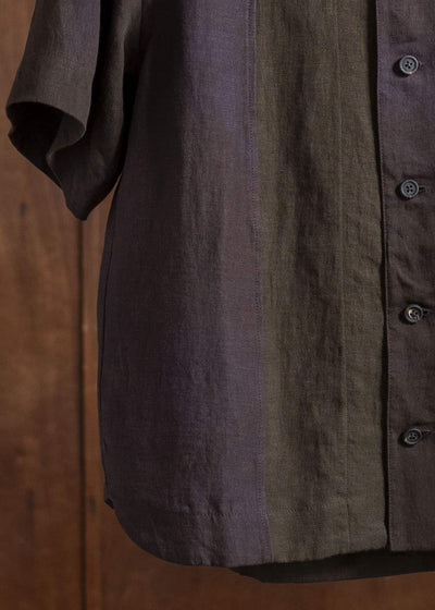 ZIGGY CHEN 0M2510711 Patchwork Short Sleeve Shirt PURPLE BROWN
