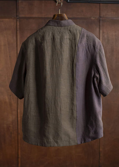 ZIGGY CHEN 0M2510711 Patchwork Short Sleeve Shirt PURPLE BROWN