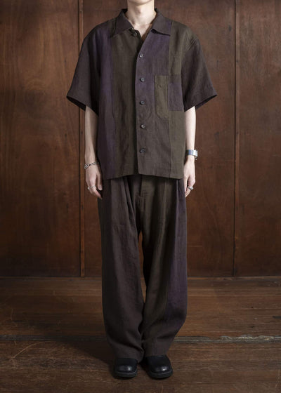 ZIGGY CHEN 0M2510711 Patchwork Short Sleeve Shirt PURPLE BROWN