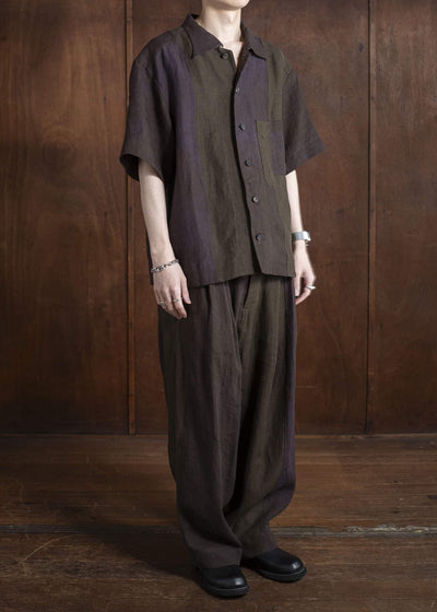 ZIGGY CHEN 0M2510711 Patchwork Short Sleeve Shirt PURPLE BROWN