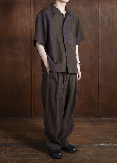 ZIGGY CHEN 0M2510711 Patchwork Short Sleeve Shirt PURPLE BROWN