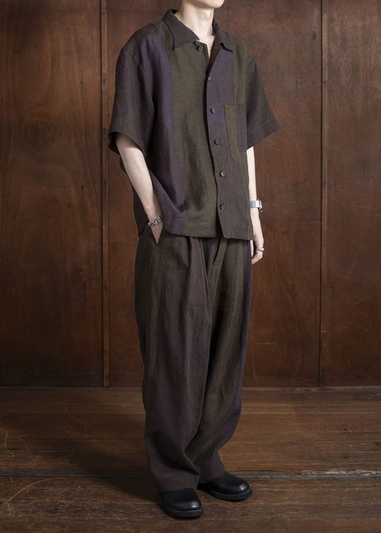 ZIGGY CHEN 0M2510711 Patchwork Short Sleeve Shirt PURPLE BROWN