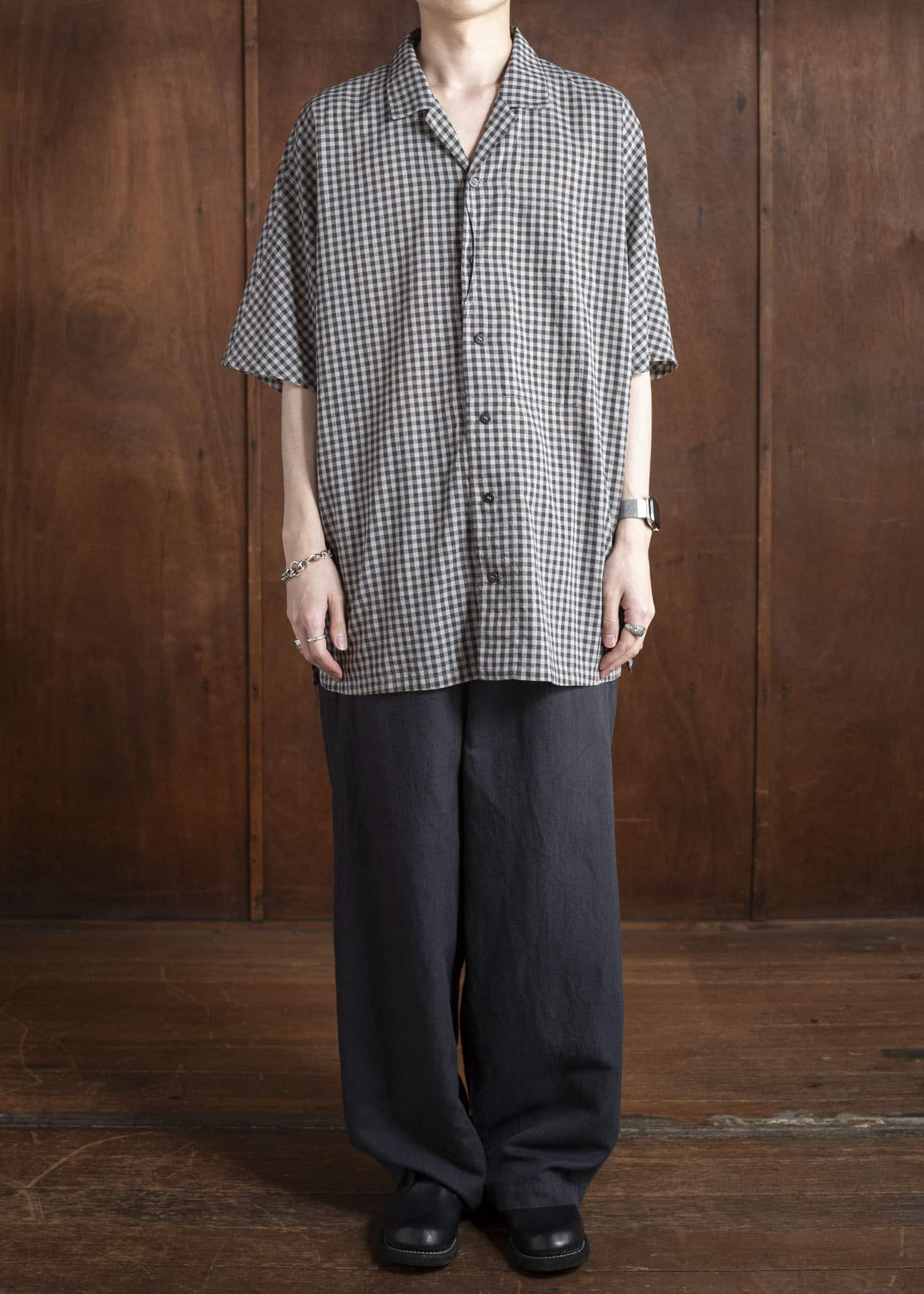 Jurgen Lehl Linen Shrink Check Shirt Black J0152FBM812-15